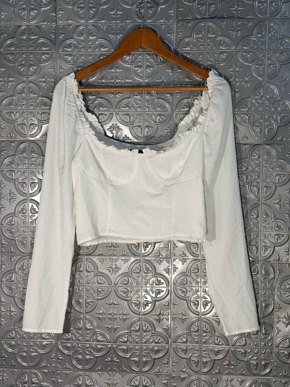 Lulus white long sleeve blouse ruffle peasant crop top farmhouse cottagecore